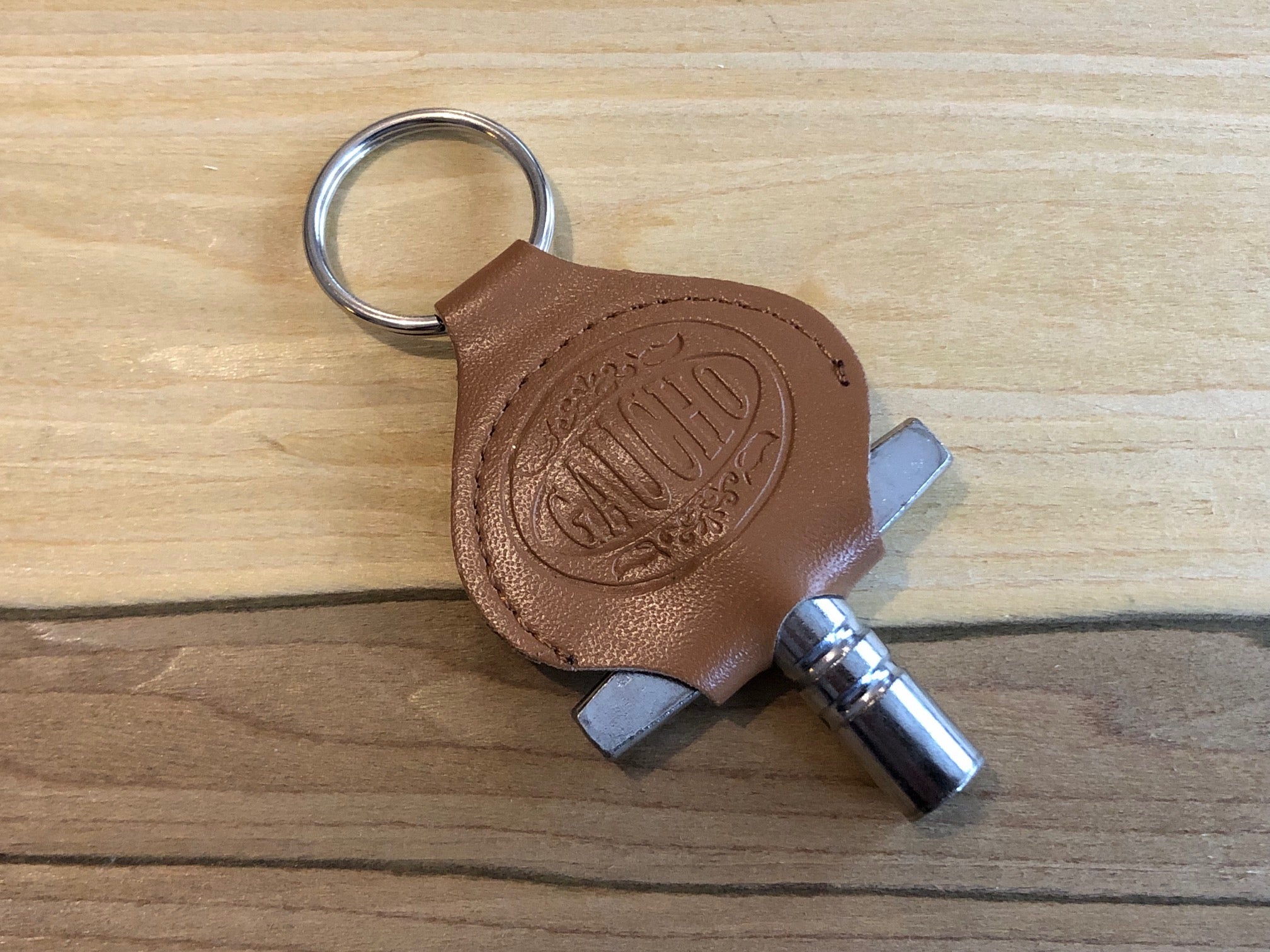 Leather Keyring Drum Key Holder - Light Brown