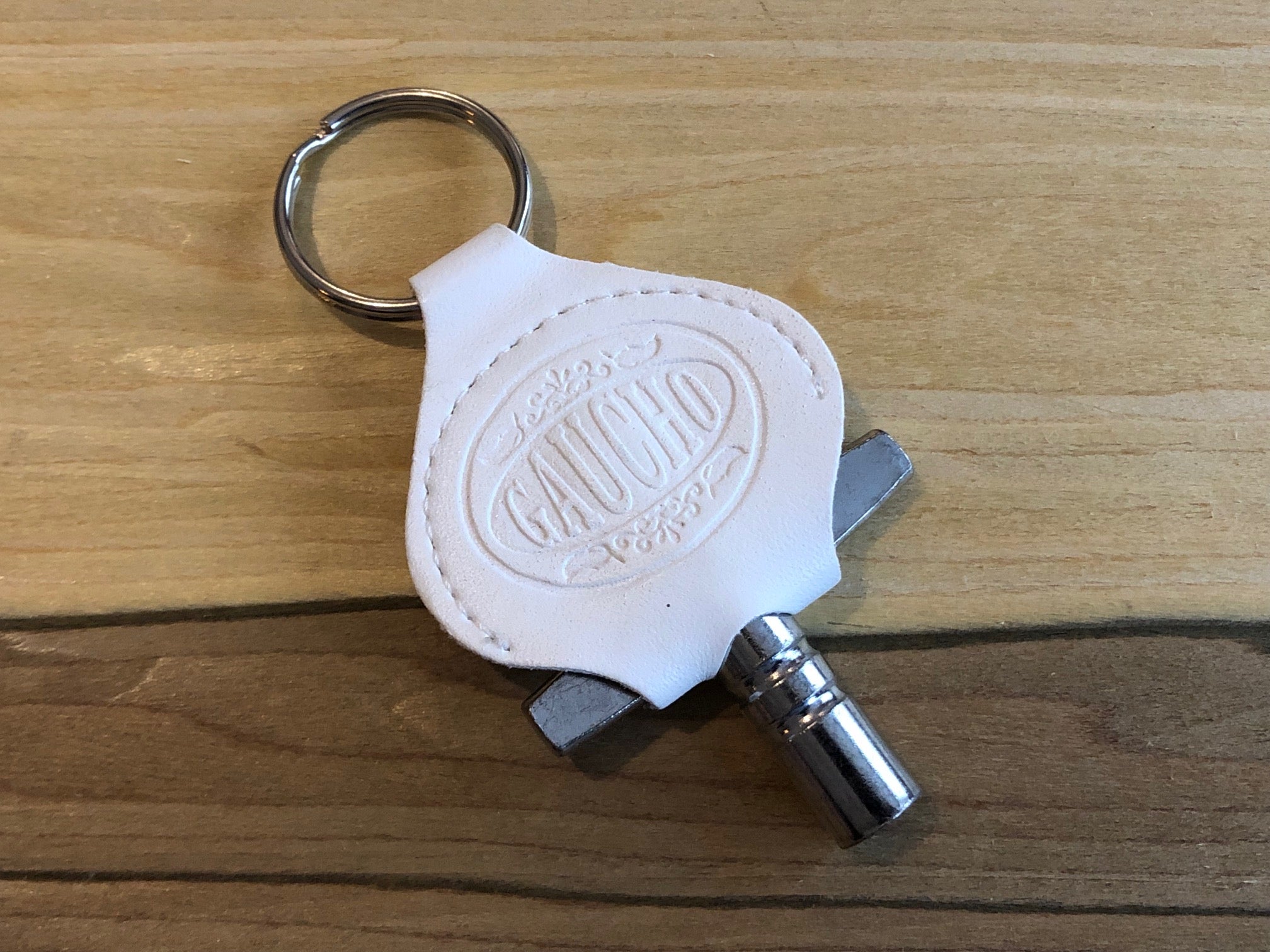 Leather Keyring Drum Key Holder - White