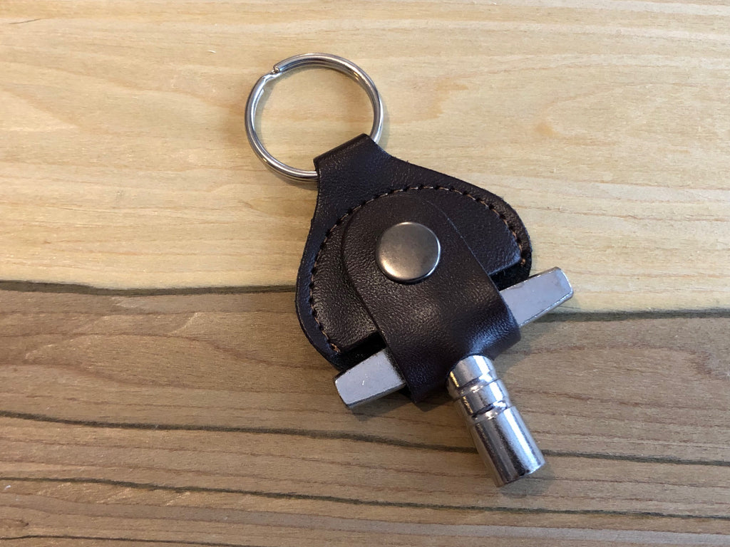 Leather Keyring Drum Key Holder - Dark Brown