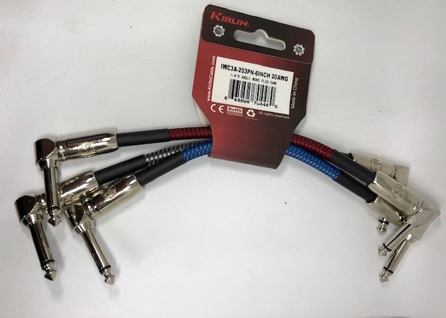 Kirlin 6" / 15cm Woven Angled - Angled Jack Patch Cables - Pack Of 3