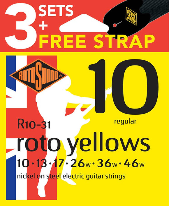 Rotosound R10  Triple Pack + Free Strap - Electric Guitar Strings