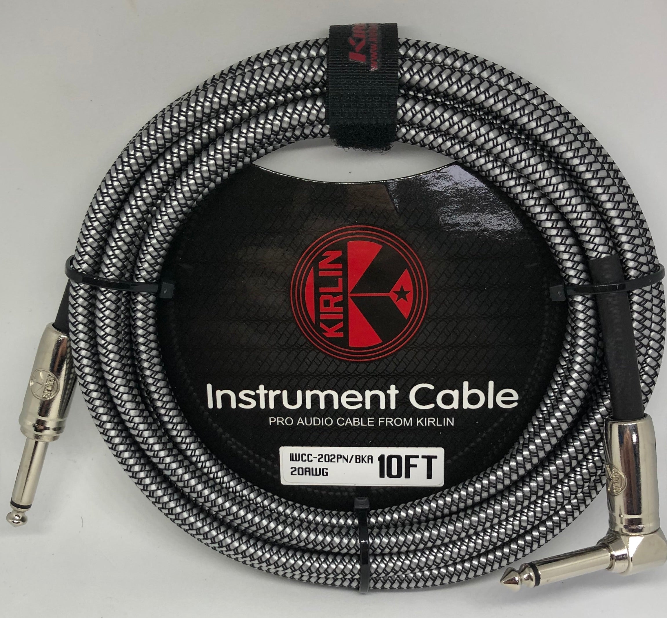 Kirlin 10ft / 3m Silver / Black Woven Right Angle - Straight Jack Cable