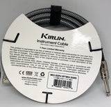Kirlin 10ft / 3m Silver / Black Woven Right Angle - Straight Jack Cable