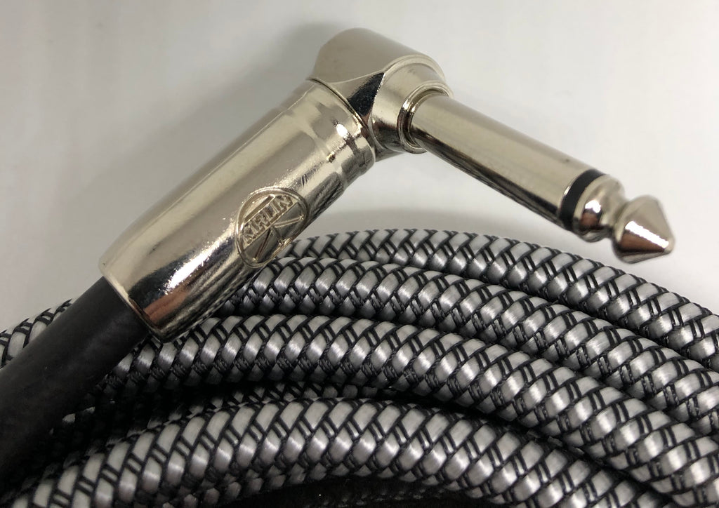 Kirlin 10ft / 3m Silver / Black Woven Right Angle - Straight Jack Cable