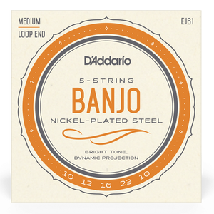 D'Addario (EJ61) Medium Nickel Plated 5 String Banjo Set
