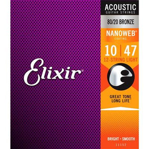 Elixir Nanoweb (Light) 80/20 Bronze 12 String Acoustic Strings