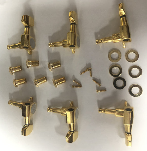 Gold coloured enclosed machine heads - electric / acoustic 3 a side