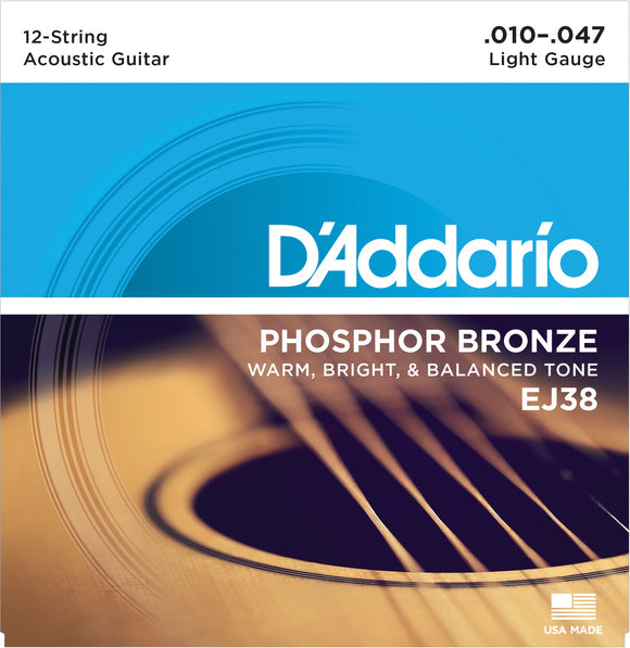 D'Addario (EJ38) 12 String Acoustic Guitar Set - Light