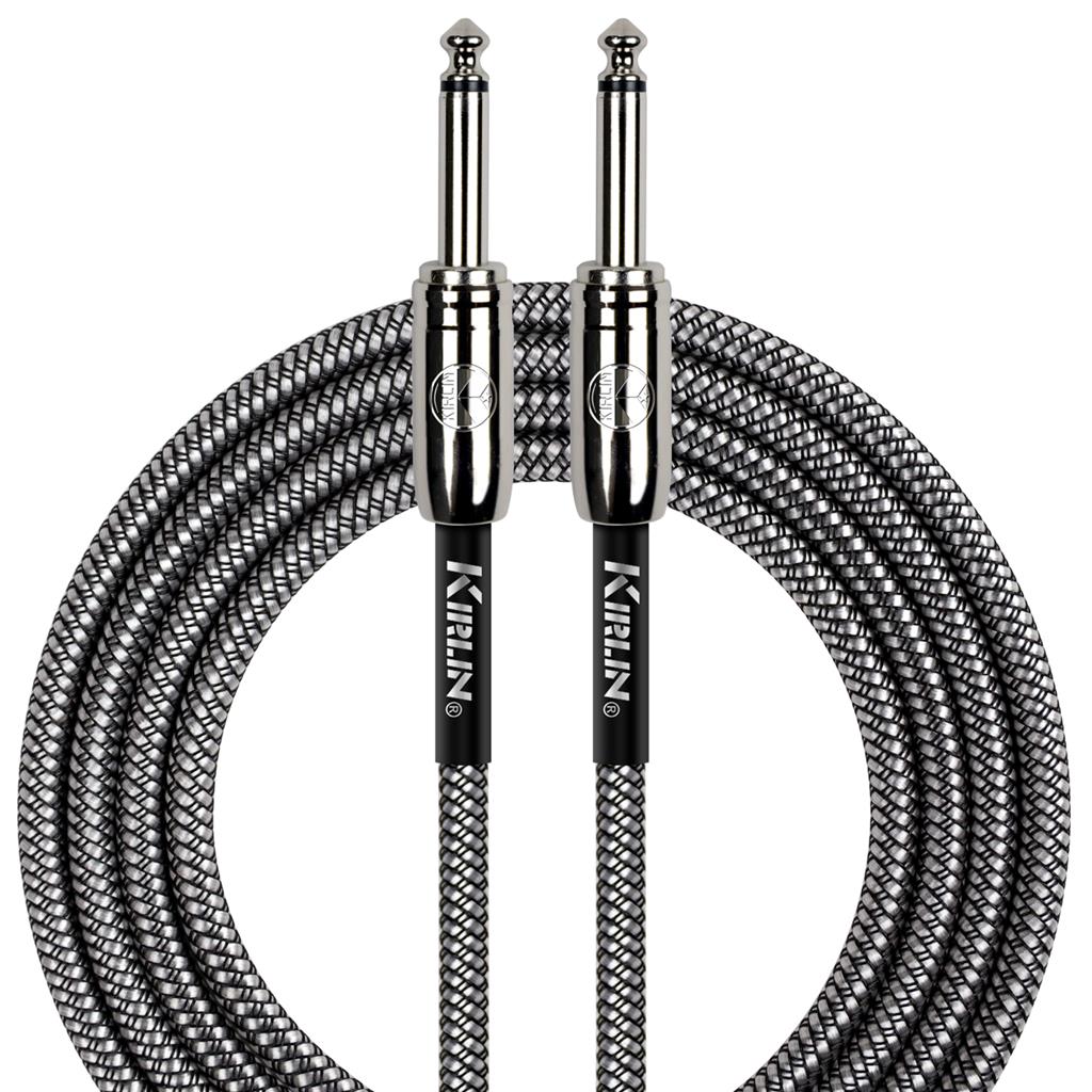 Kirlin 10ft / 3m Silver Black Woven Straight - Straight Jack Cable