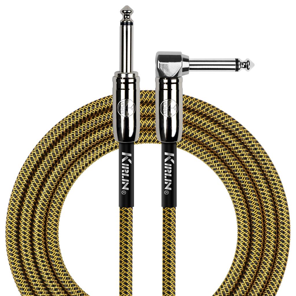 Kirlin 20ft / 6m Black / Yellow woven right angle - straight jack cable