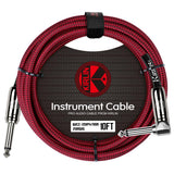 Kirlin 10ft / 3m Red / Black Woven Right Angle - Straight Jack Cable