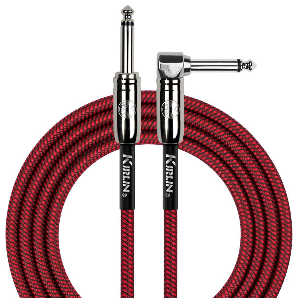 Kirlin 10ft / 3m Red / Black Woven Right Angle - Straight Jack Cable