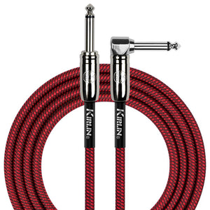 Kirlin 20ft / 6m Red / Black woven right angle - straight jack cable