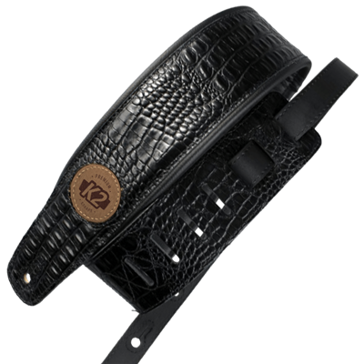 K2 Black Garment Leather 3" Guitar Strap - Croc Design *D