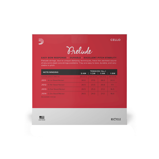 Prelude By D'Addario (J1010 1/2M) 1/2 Cello String Set - Medium Tension