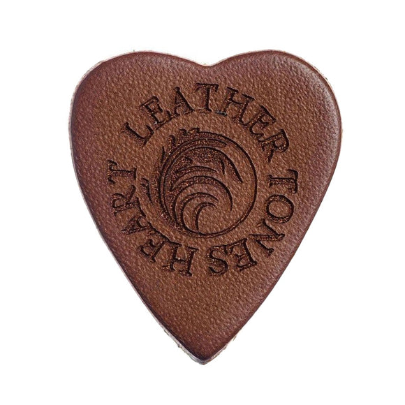 Leather Tones Heart 3mm Brown Leather Plectrum